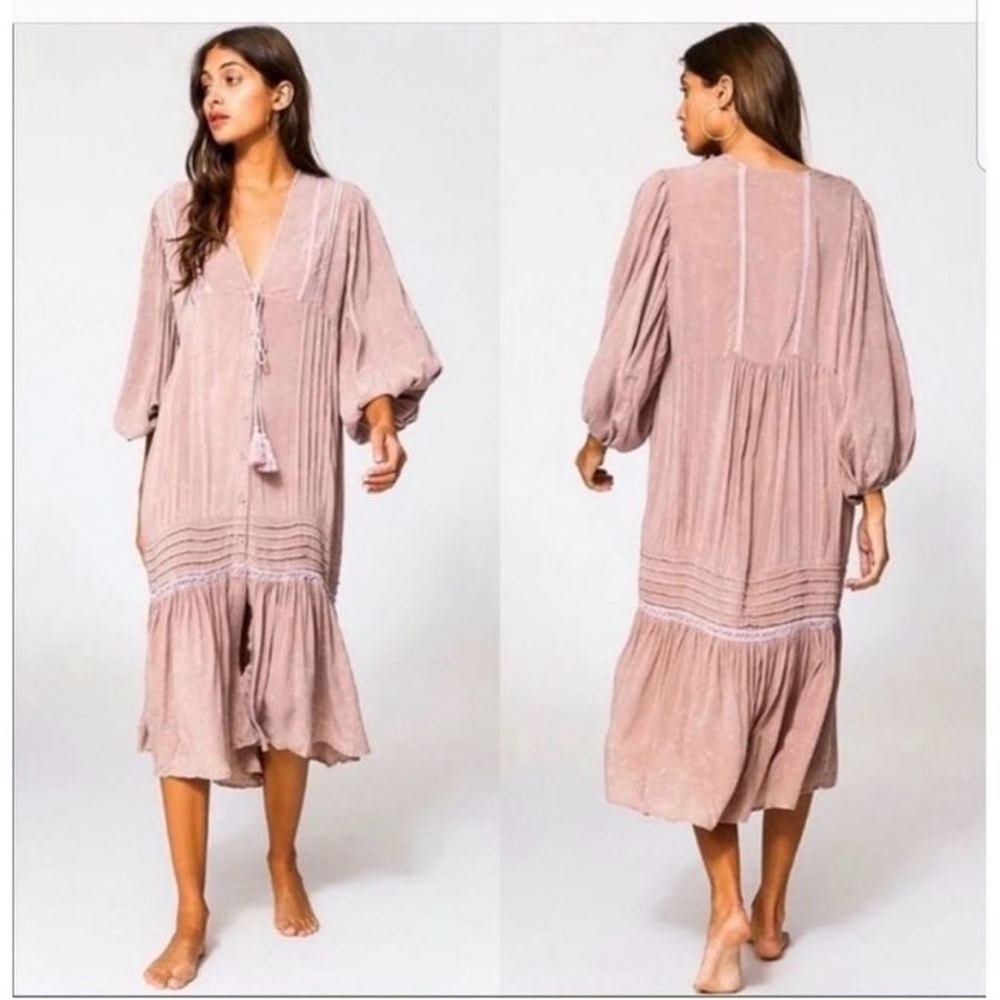 Young Fabulous & Broke Joplin Midi Dress Dusty Mauve Boho Peasant Cottagecore L